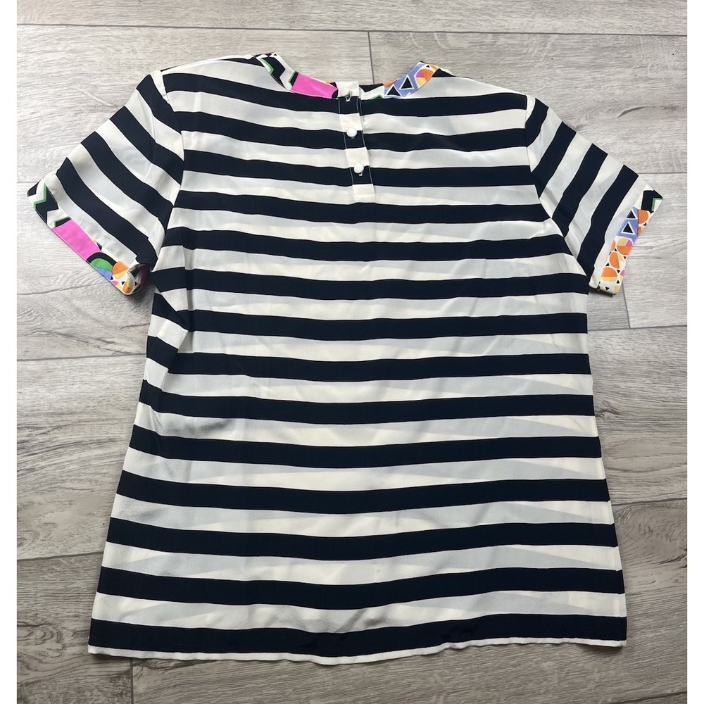 Vintage Blouse Top Emporio By Oleg Cassini 100% Silk Striped 80's Pocket - Picture 13 of 14